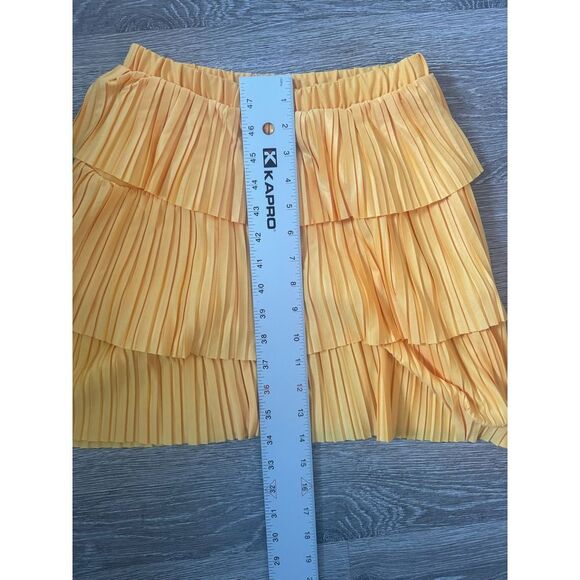 Zara EUC Pleated Mustard Yellow Mini Skirt Size S Tiered - Picture 10 of 10